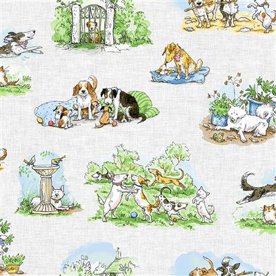 A day in the park by Anita Jeram for Clothworks  Y 3875 116 dogs at play on grey