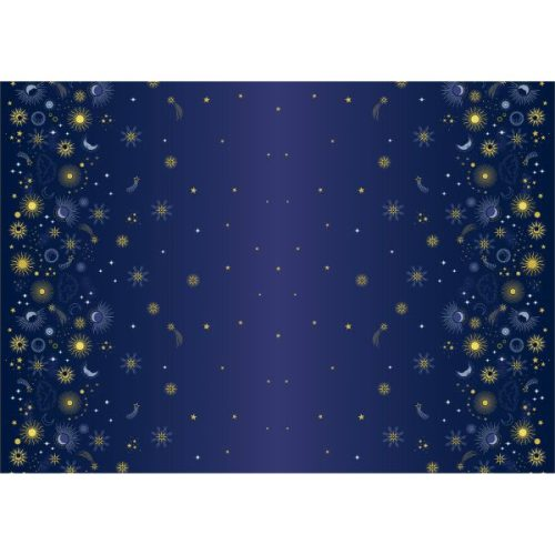 Celestial digital panel/double border deep blue with gold A753