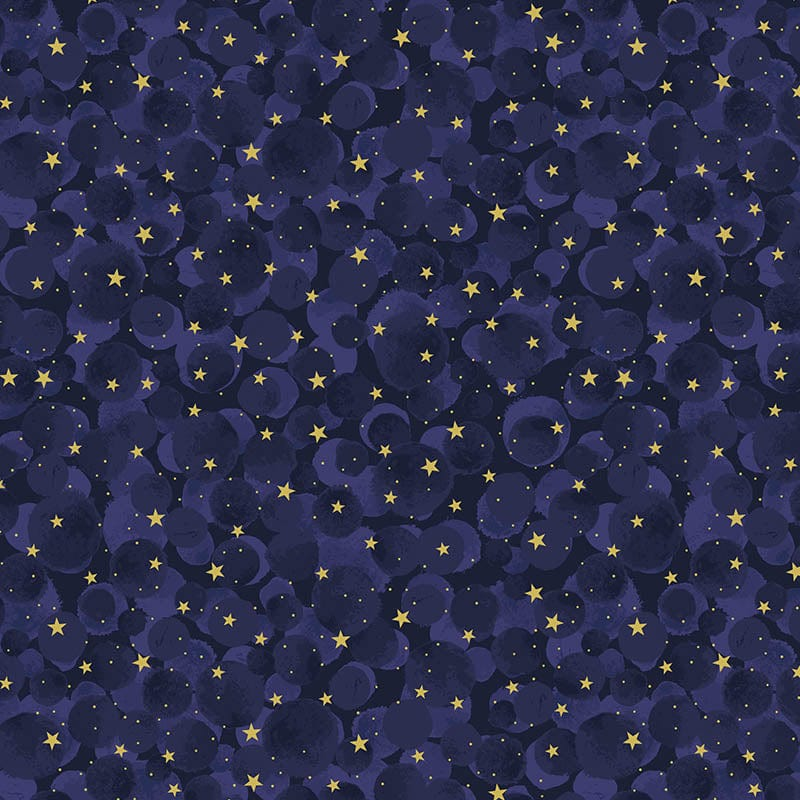 Celestial  by Lewis & Irene Midnight blue bumbleberries with Gold Stars A75