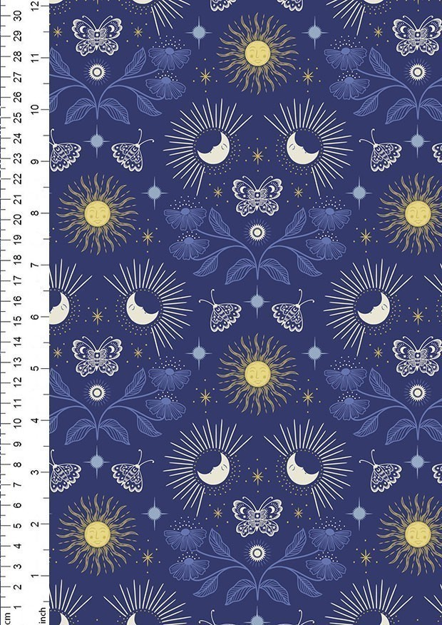 Celestial  by Lewis & Irene  Garden on midnight blue with gold A757.2