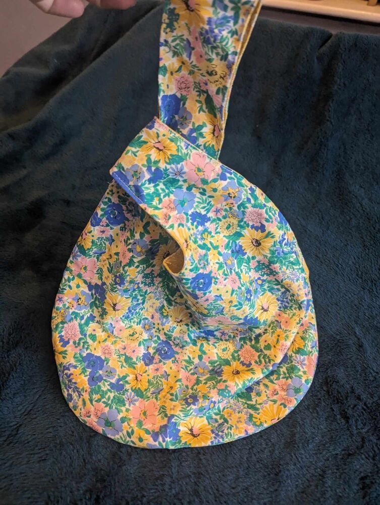 Japanese Knot bag Yellow Floral Liberty 13" x 10" (not including handles)