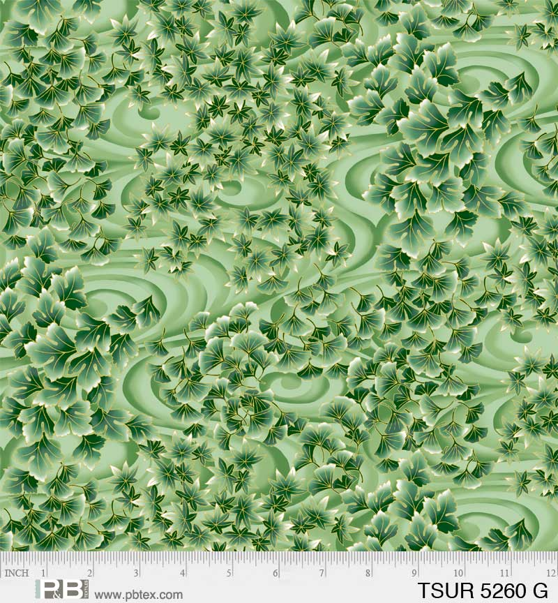 Tsuru by P&B textiles TSUR 5260 G Green gingko leaves with gold