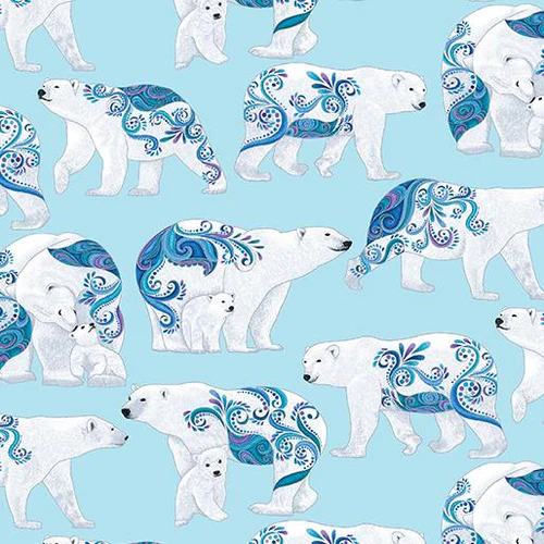 Polar Attitude by Ann Lauer for Benartex 13430P80 polar bears on pale blue