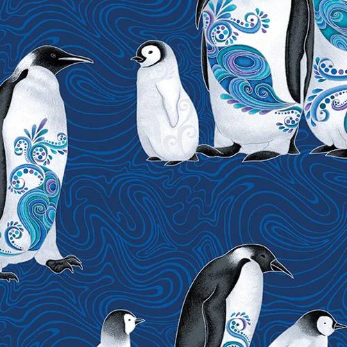 Polar Attitude by Ann Lauer for Benartex 13429P55 penguins on blue