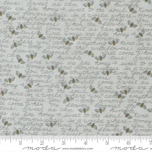 Moda Honey & Lavender by Deb Strain 56084 15 bees & words on dove grey