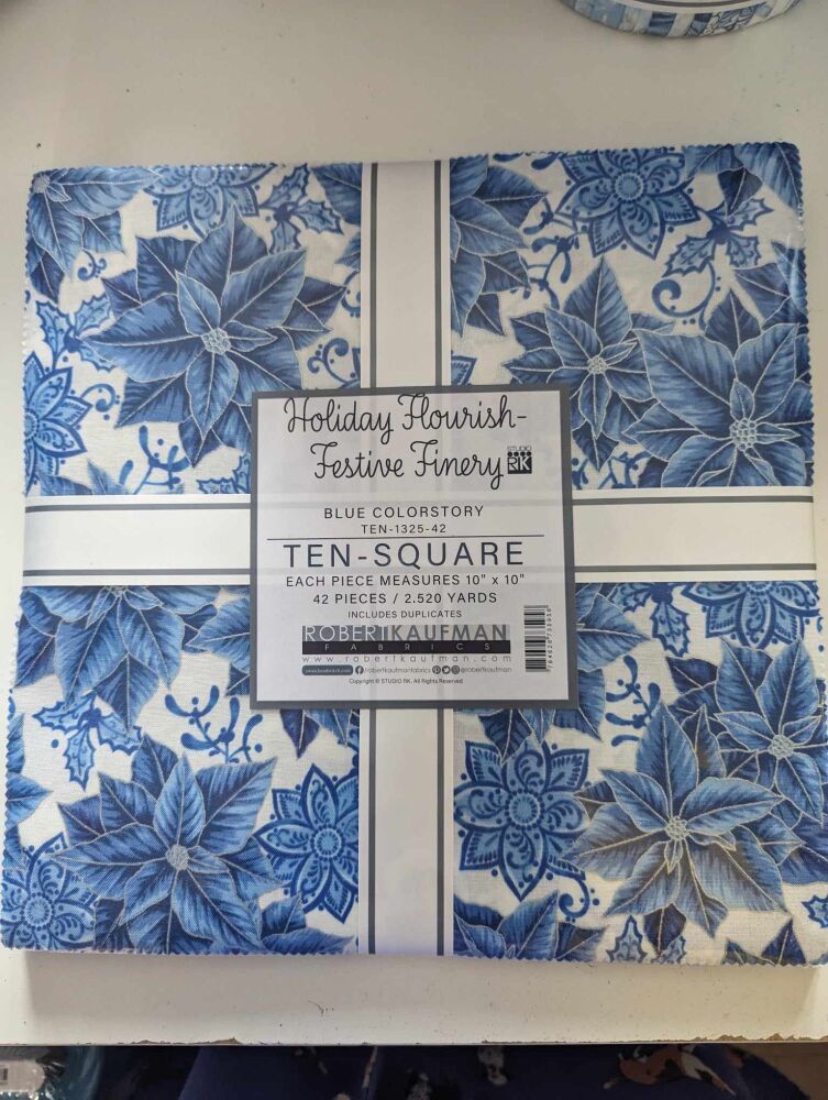 Holiday Flourish - Festive Finery Blue by Robert Kaufman Ten Squares (layer Cake) TEN 1325-42