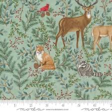 Woodland Winter by Deb Strain for Moda - Eucalyptus background with animals