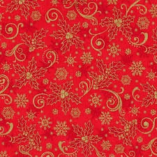 Traditional Trimmings by Robert Kaufman - 22349-3 Red background with holly and snowflakes  in Gold Metallic