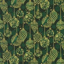 Traditional Trimmings by Robert Kaufman - 22348-224 Green background with Baubles in Gold Metallic