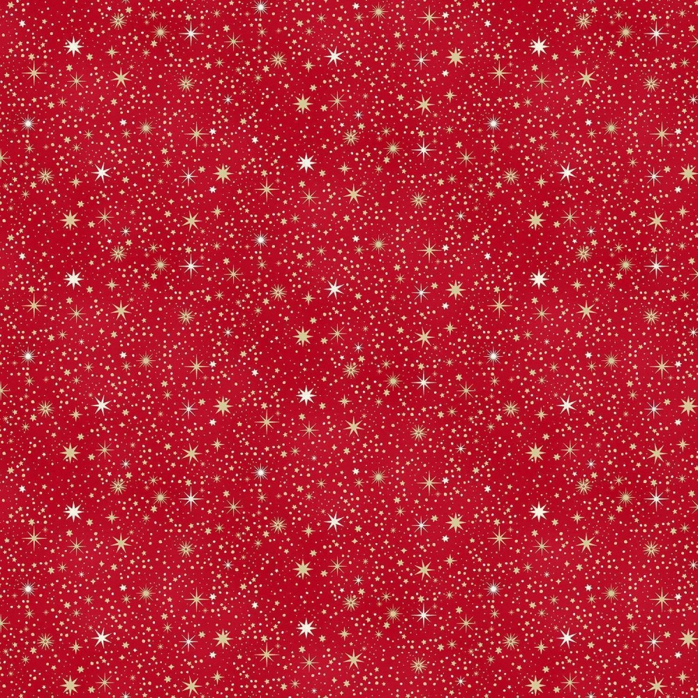 Enchanted Christmas by Makower UK - Red background with Gold metallic Stars 28 R4