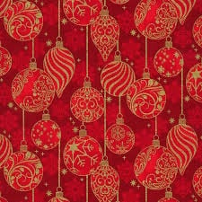 Traditional Trimmings by Robert Kaufman - 22348-91 Red background with Baubles in Gold Metallic