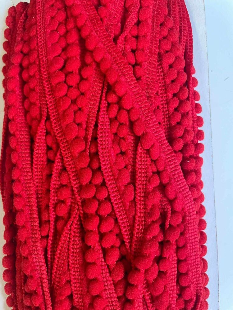 Tiny pom pom - sold by the metre - Red