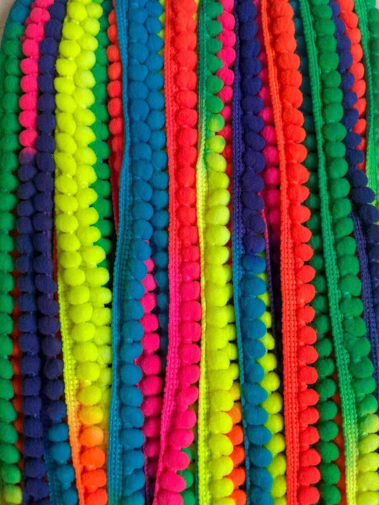 Tiny pom pom - sold by the metre - Rainbow