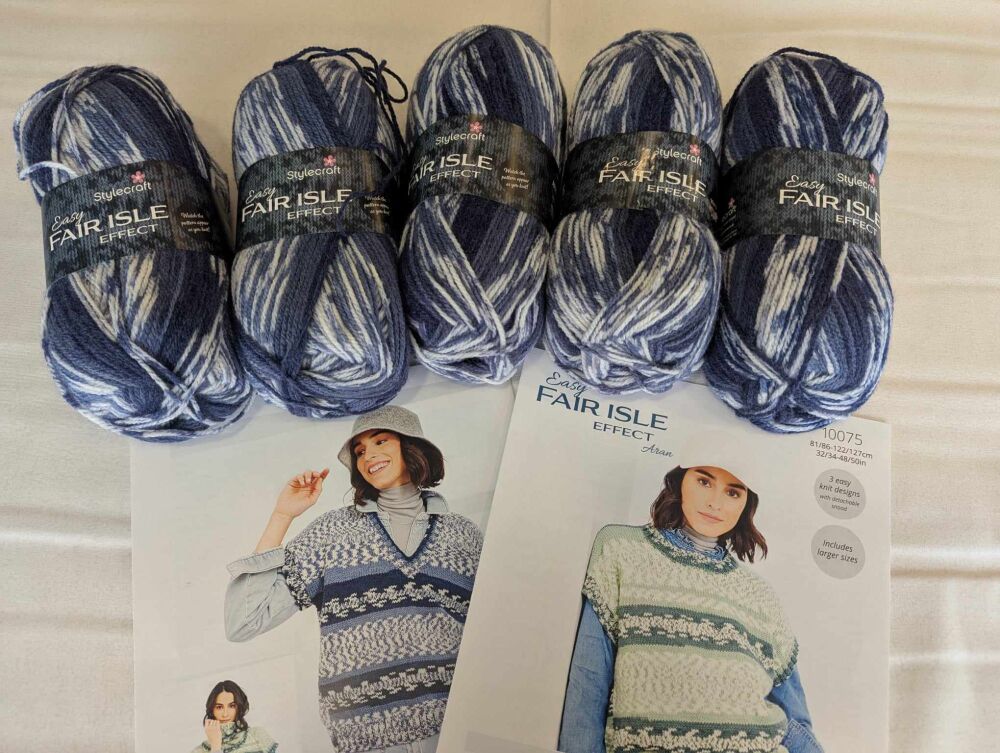 Stylecraft Fair Isle Effect - Pack of 5 x 100g Aran balls with 2 free patterns! Barra  5333 (denim blue)