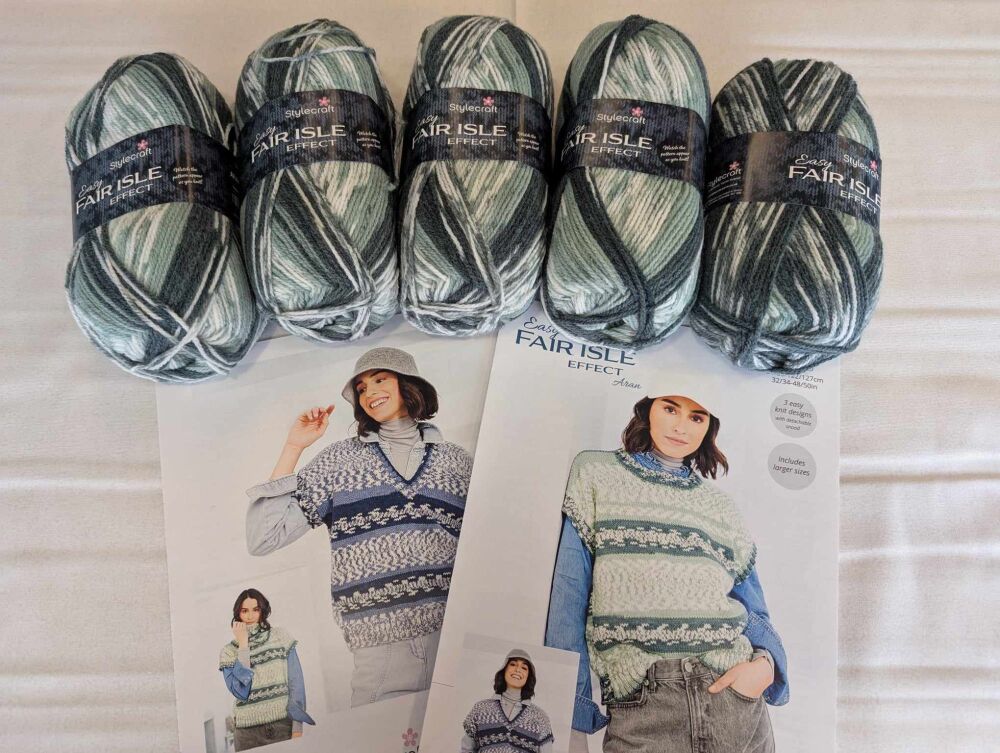 Stylecraft Fair Isle Effect - Pack of 5 x 100g Aran balls with 2 free patterns! Orkney 5331 (sage greens)