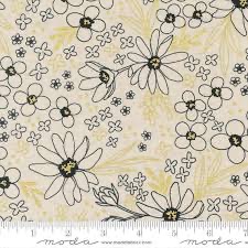 Gilded by Alli K for Moda Mochi Linen  with Black and Gold Flowers 11531 21