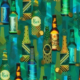 Robert Kaufman Happy Hour Teal 22745 213 - Beers on Teal