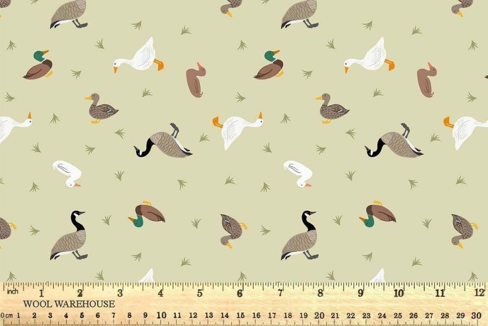 Lewis & Irene Small Things..Rivers and Creeks Ducks and geese on green/cream SM80.1