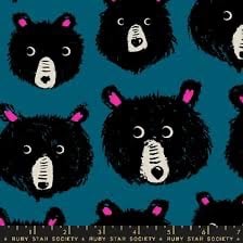 CANVAS - Teddy and the Bears by Sarah Watts of Ruby Star Society - RS2110 17L 14 Bear Heads on Teal