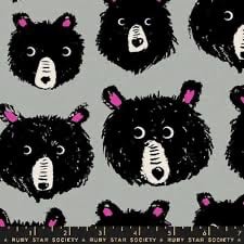 CANVAS - Teddy and the Bears by Sarah Watts of Ruby Star Society - RS2110 19L 14 Bear Heads on Grey