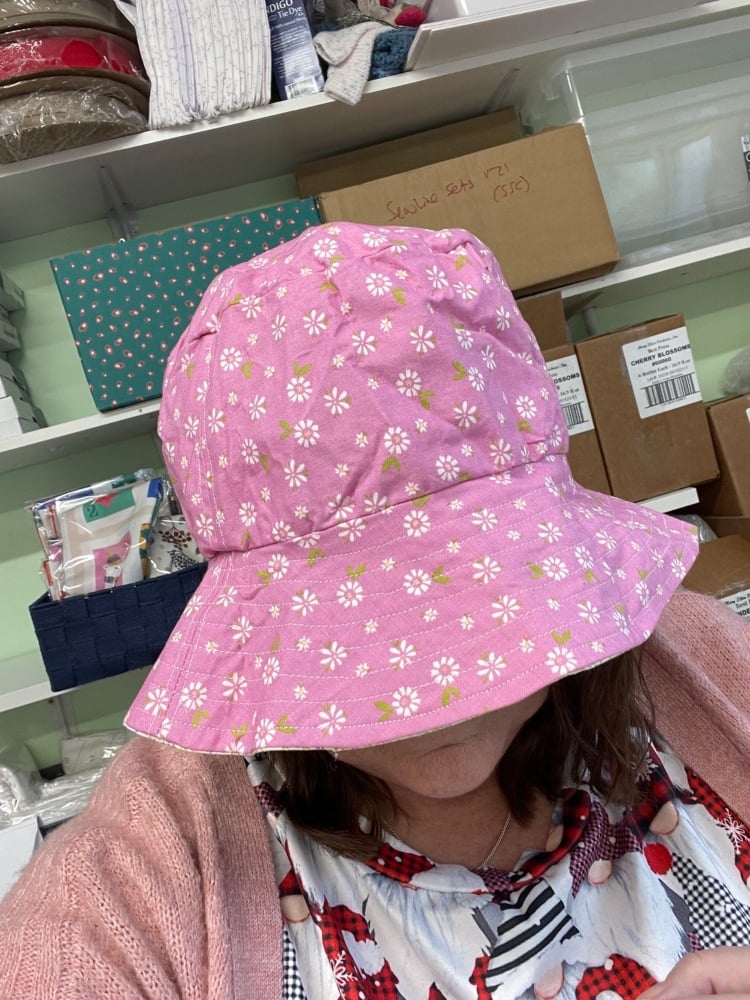 Reversible Bucket Hat Pink Floral - LARGE