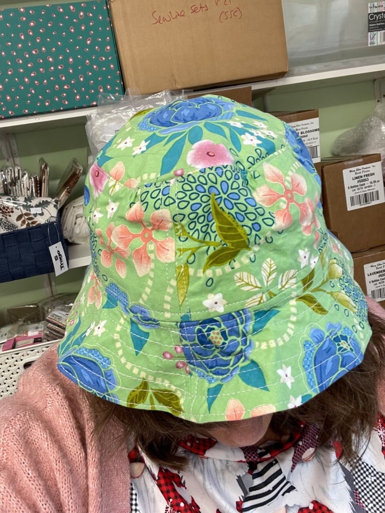 Reversible Bucket Hat Green and Grey Floral - Small