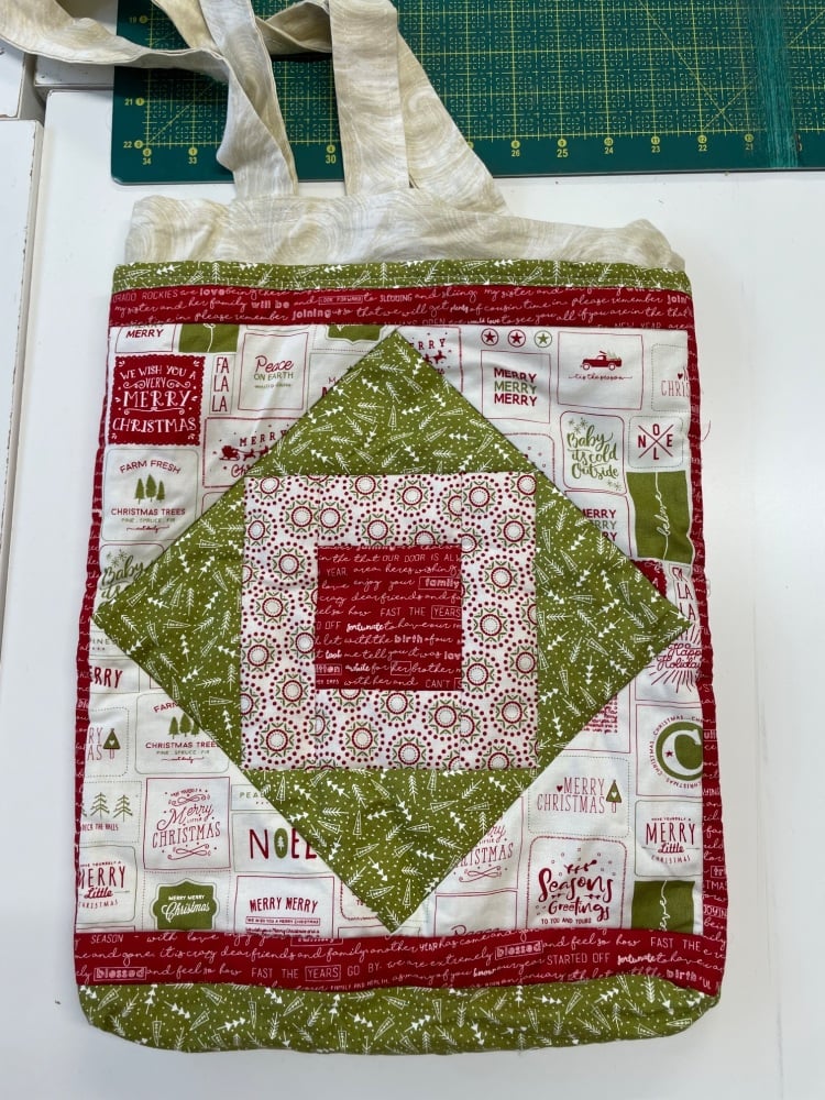 Triple Pocket Tote Bag - Red and Green