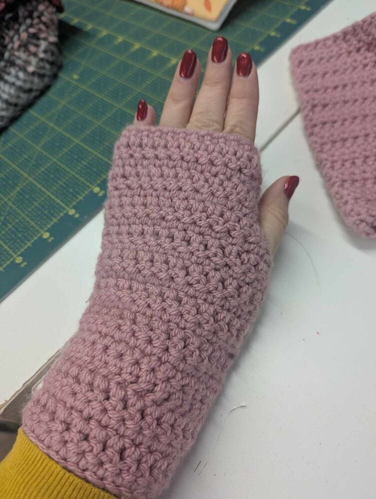 pink crochet wristlets - pair