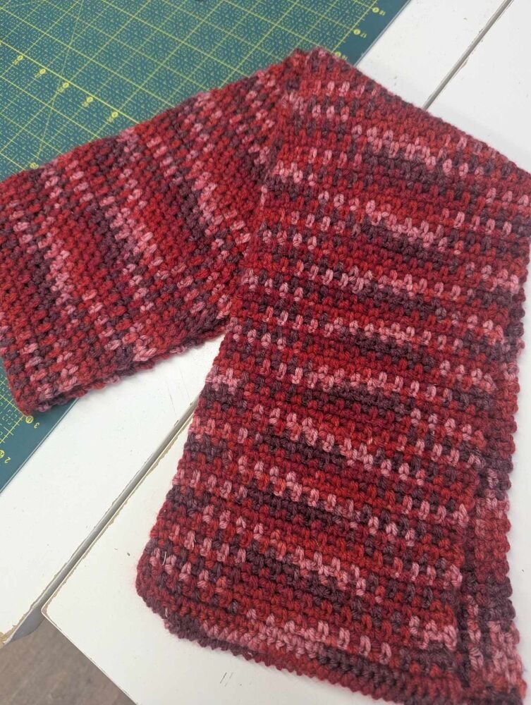 red/burgandy crochet scarf 6" wide x 48" long