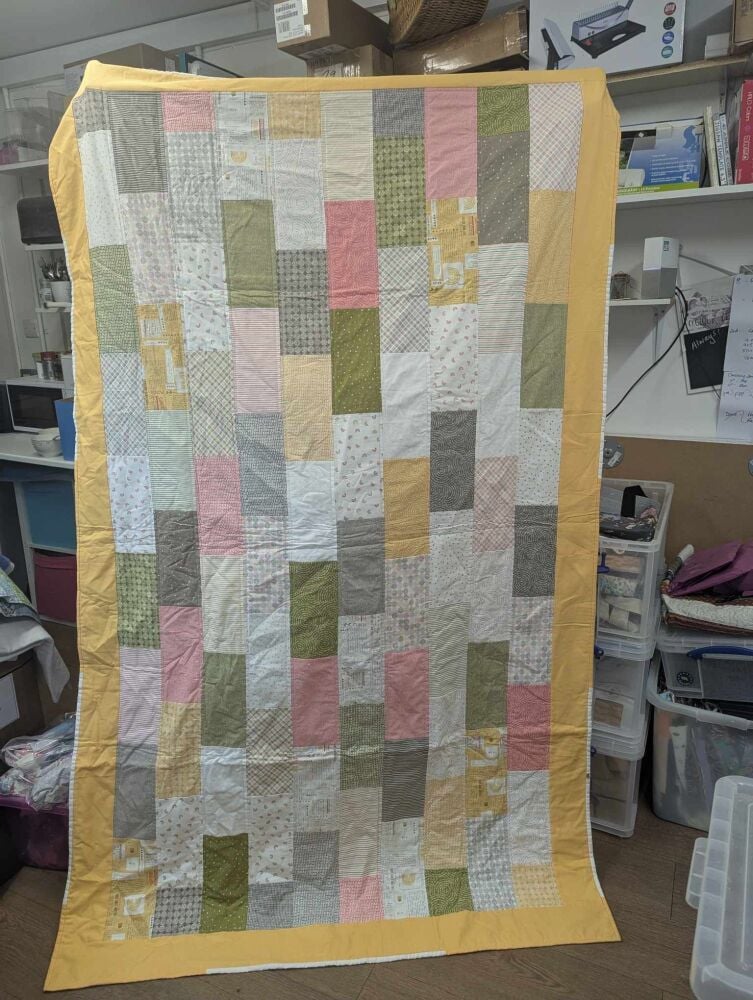 Finished Quilt -layered ladders yellow/pink/green 88" x 44"