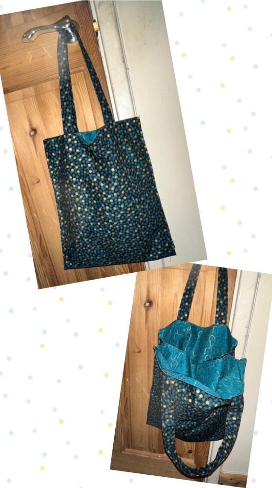 Blue and Gold stars multi pocketed shopping bag