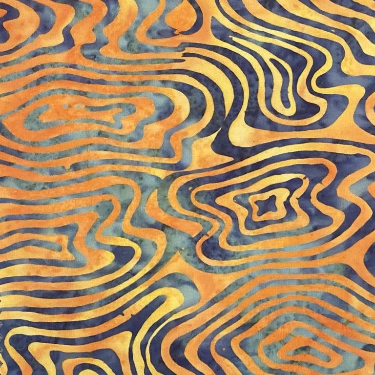 Paradise Island Stamped Batiks by Kingfisher - Swirls on yellow/orange/Blue