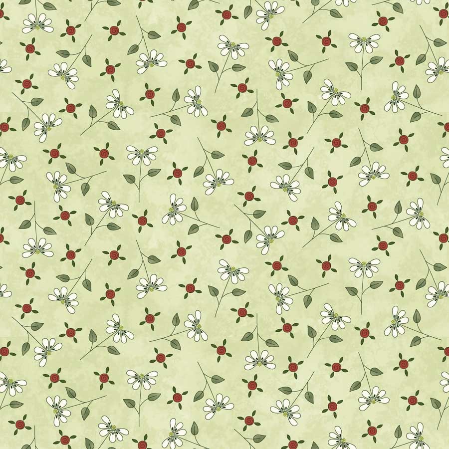 Pocketful of Posies by Henry Glass Fabrics - 3395-66 - Tossed Flowers and Buds (Green)
