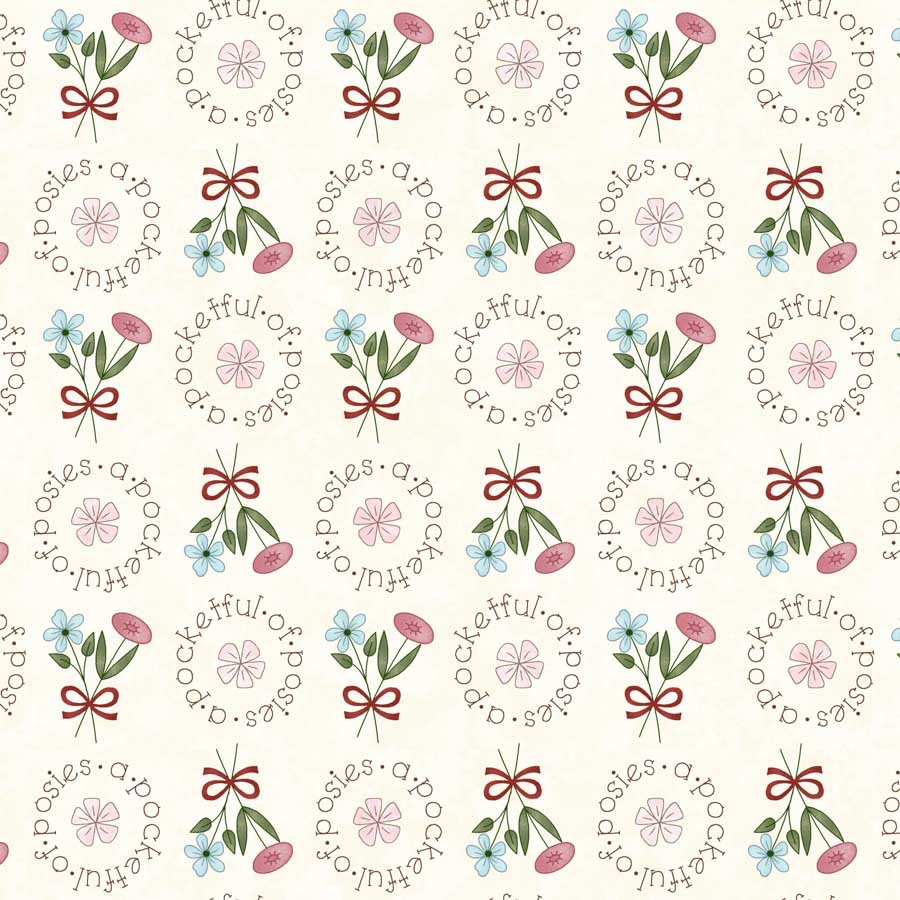 Pocketful of Posies by Henry Glass Fabrics - 3397-44 - Posie Words (Cream)