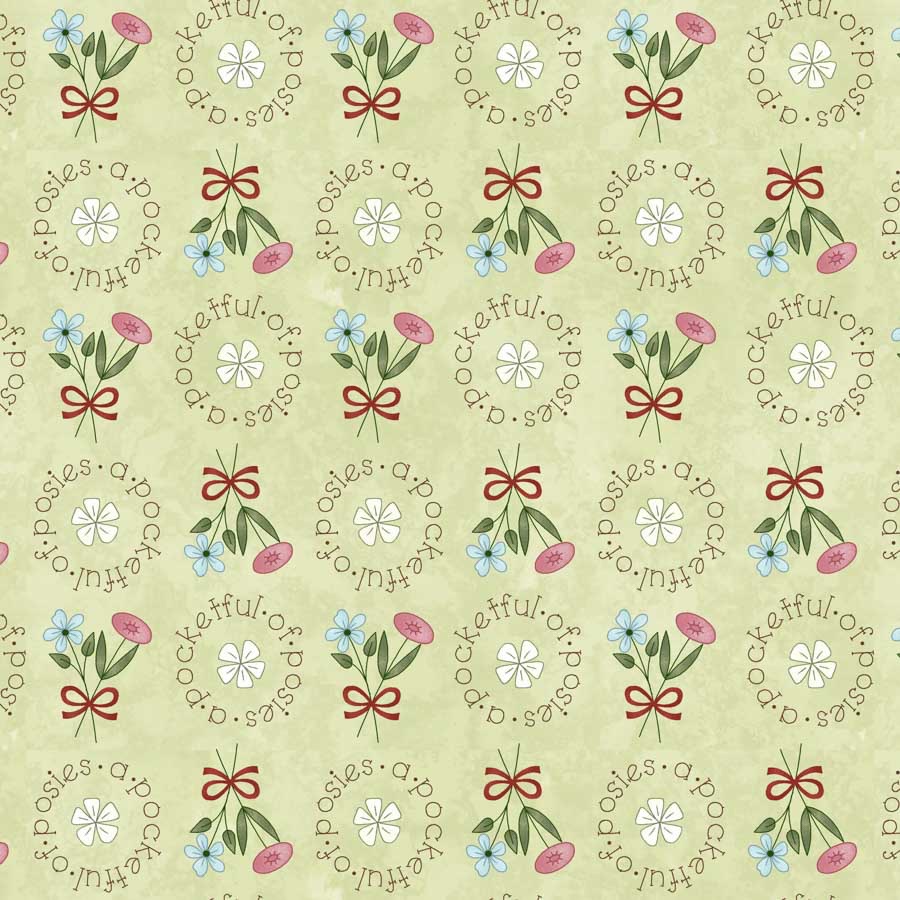 Pocketful of Posies by Henry Glass Fabrics - 3397-66 - Posie Words (Green)