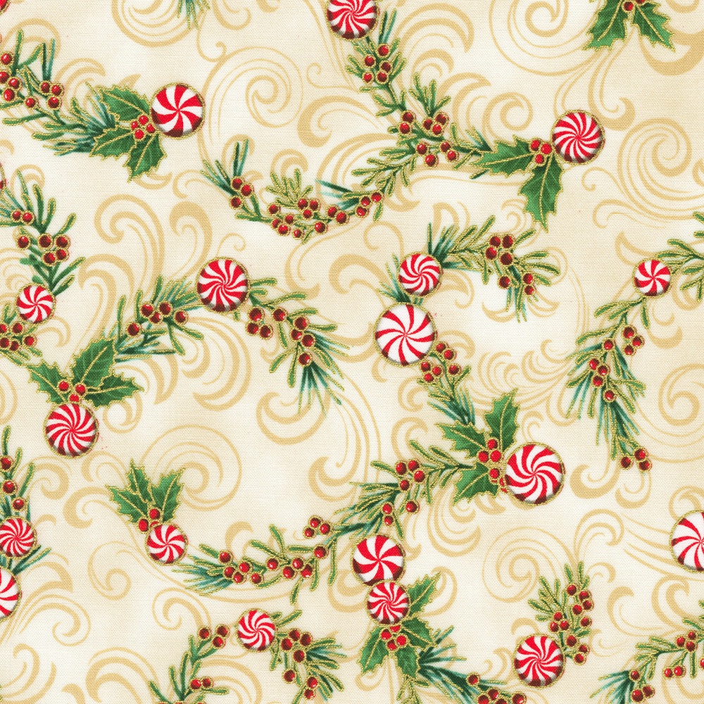 Holiday Flourish Peppermint Twist - Robert Kaufman - 22947-85 Vanilla Garland with Peppermint Swirls