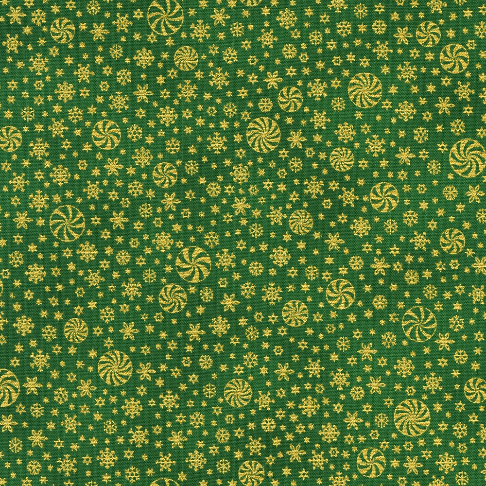Holiday Flourish Peppermint Twist - Robert Kaufman - 22953-274 Pine with Gold Stars