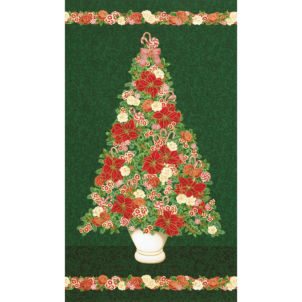 Holiday Flourish Peppermint Twist - Robert Kaufman - 22944-274 Pine Panel of Christmas Tree in a White Pot