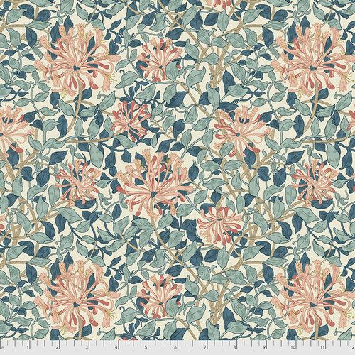 The Original Morris & Co - Honeysuckle- Aqua on cream PWWM057