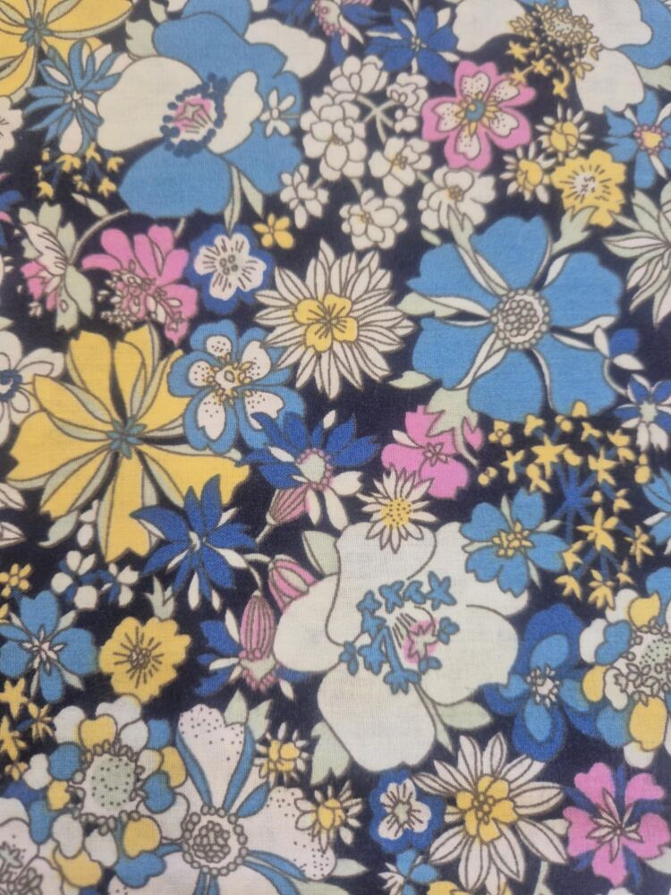 Sew Cool 60" Floral on Navy - blue/yellow/pink flowers