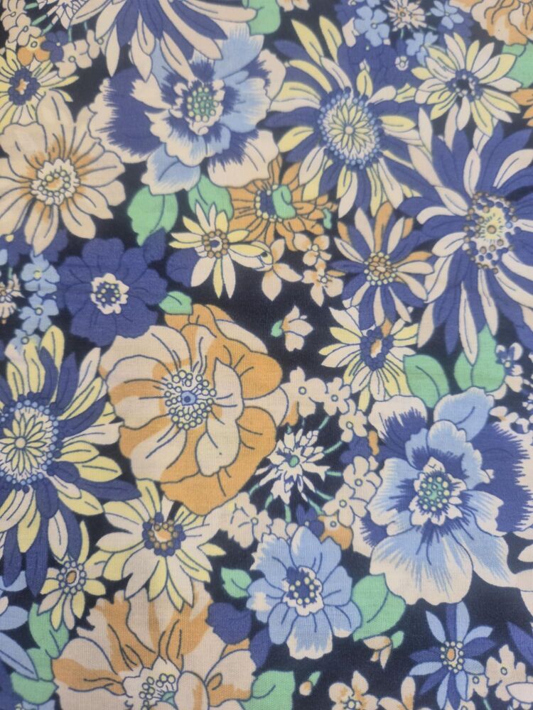 Sew Cool 60" Floral on Navy - blue/yellow/mint flowers