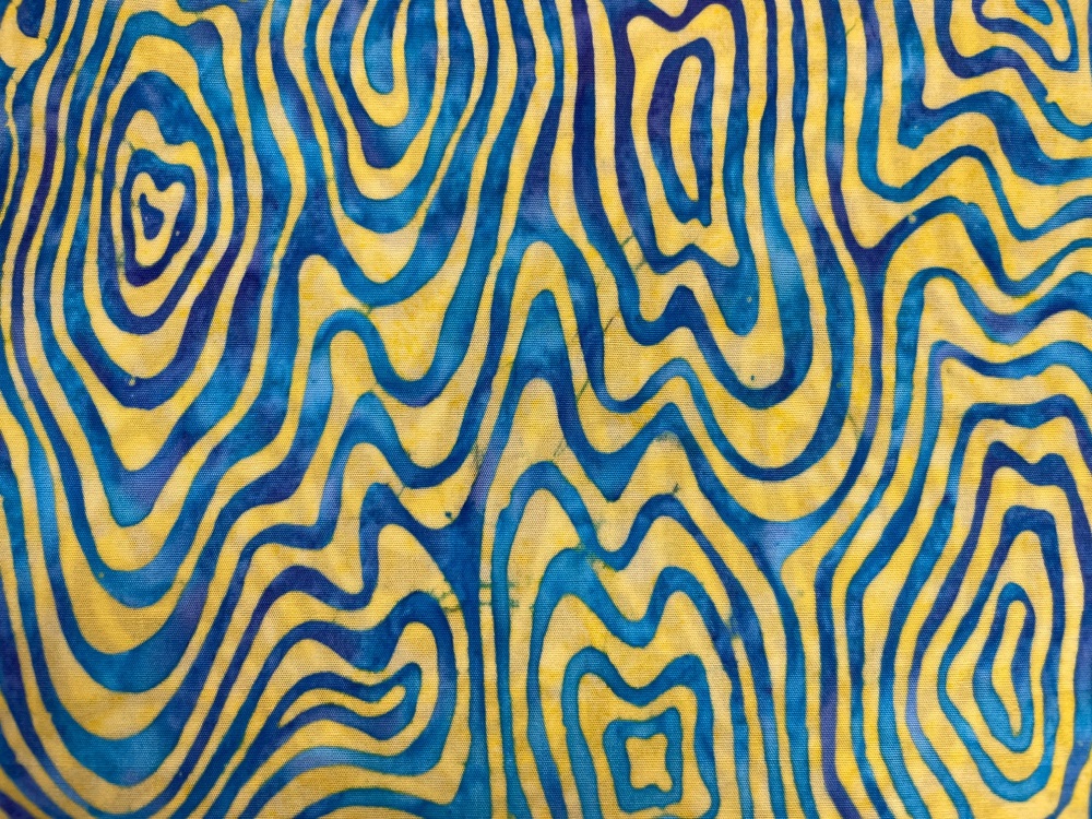 Paradise Island Stamped Batiks by Kingfisher - Yellow swirls on turquoise 100-31#1