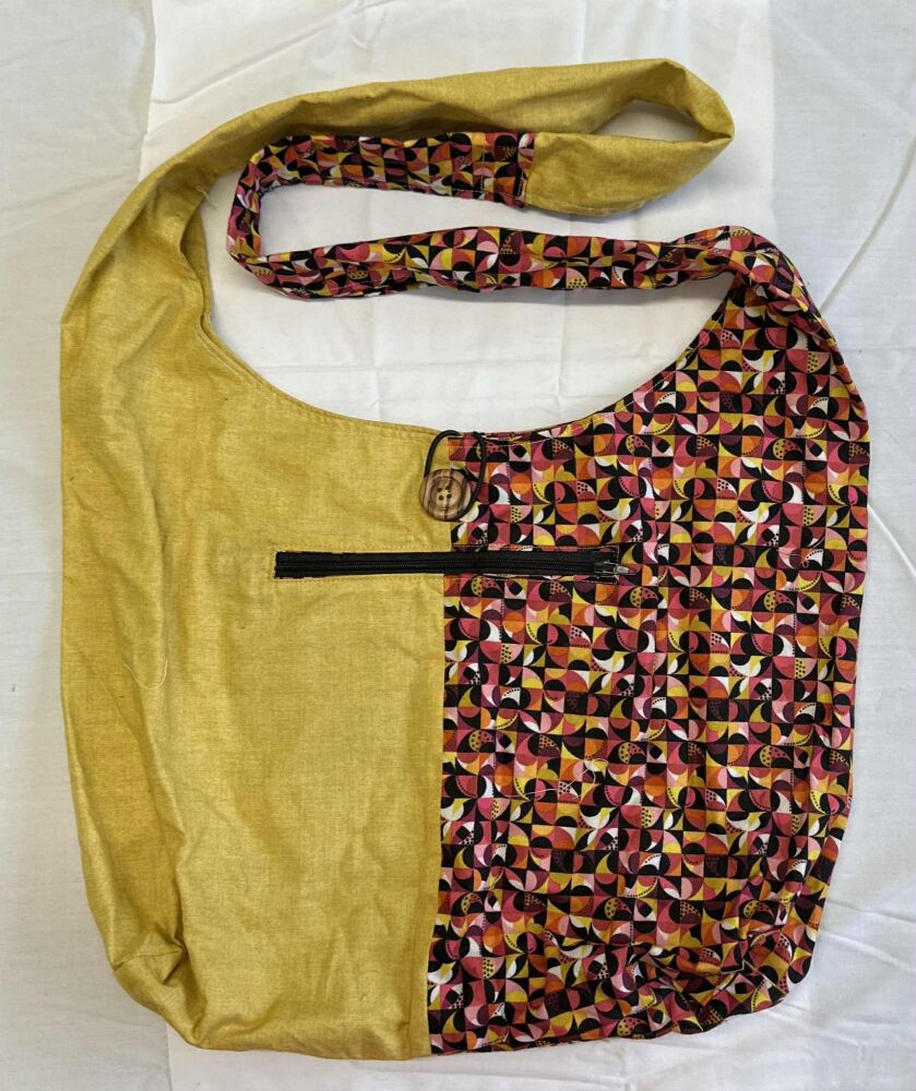 Boho Bag in Mustard & Brown Fabric