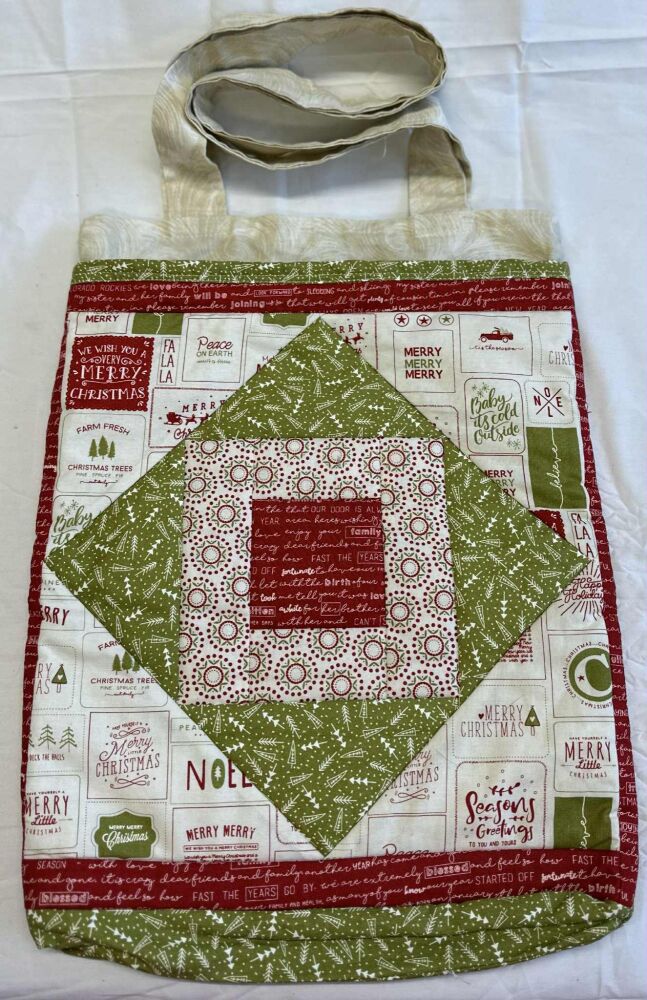 Tote Bag in Green & Cream