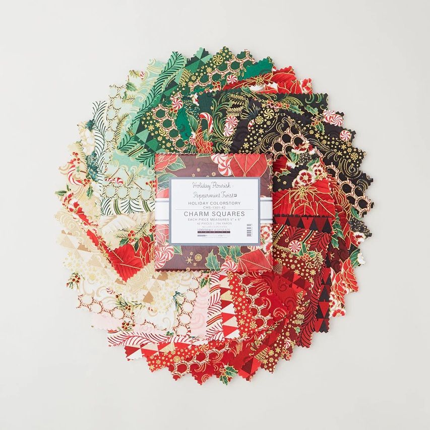 Holiday Flourish Peppermint Twist - Robert Kaufman -1301-42 charm pack