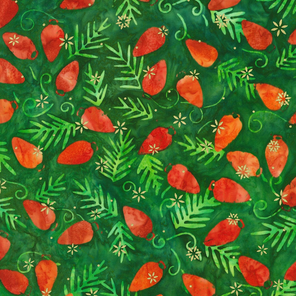 Twinkle Lights - Artisan Batiks for Robert Kaufman - Holiday 23151-223 (Green with Red lights)