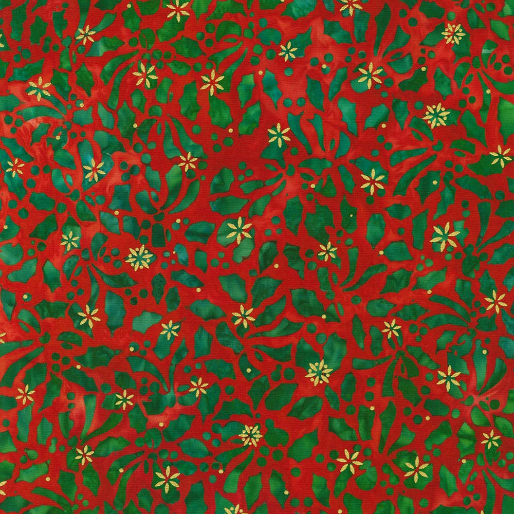 Twinkle Lights - Artisan Batiks for Robert Kaufman - Holiday 23153-223 (Red Background with green leaves)