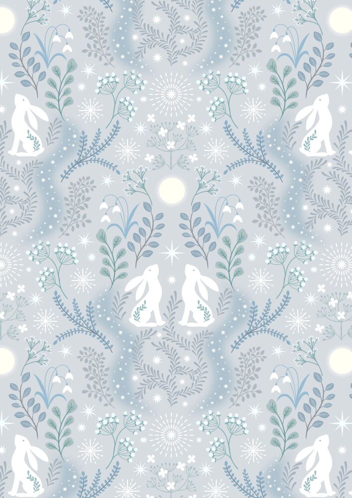 A Winter's Moon Winter hare on light silver with pearl - A947A