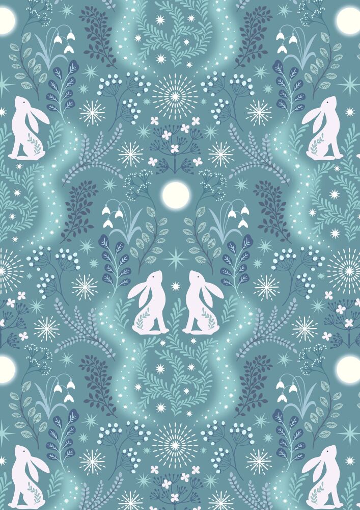 A Winter's Moon Winter hare on iced aqua with pearl - A947B