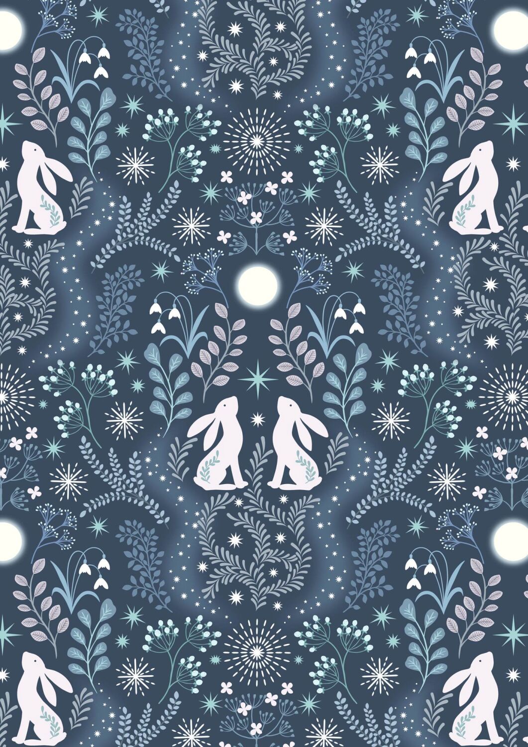 A Winter's Moon Winter hare on midnight blue with pearl - A947C